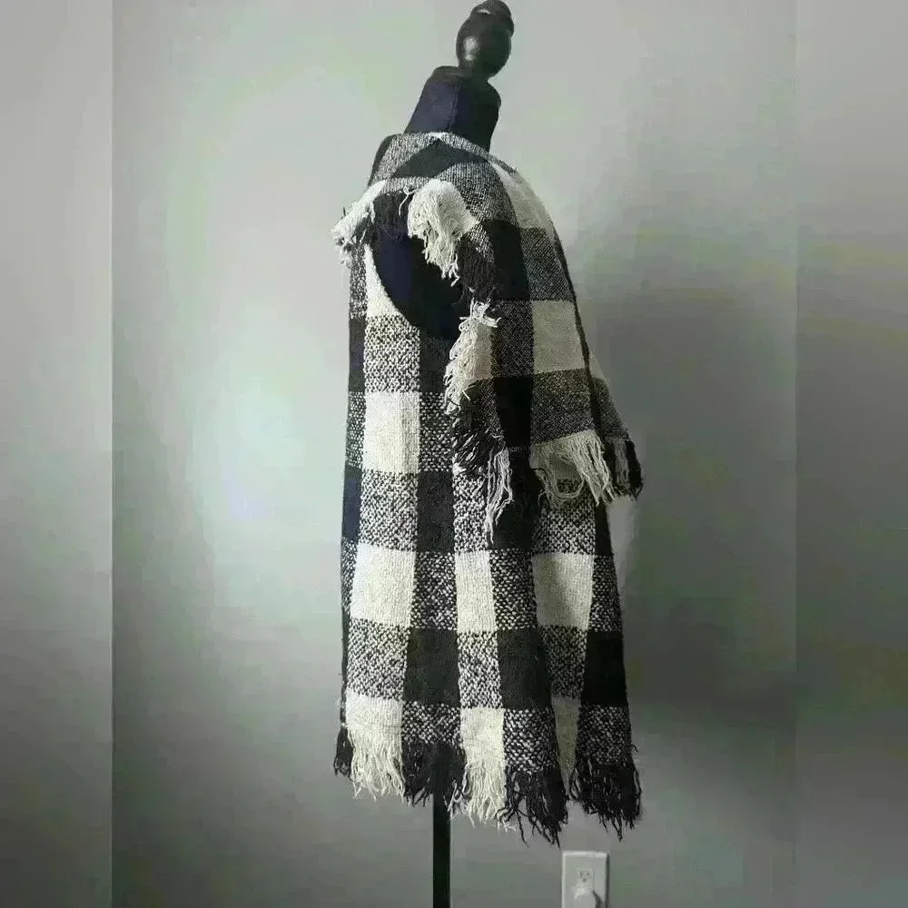 ANGL Plaid Black and Tan Vest with Fringe